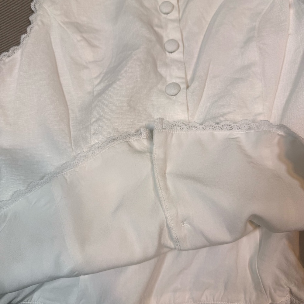 Reformation Amela Linen Top Ivory White  Size 6 Lace Detail Button Down - Picture 8 of 13